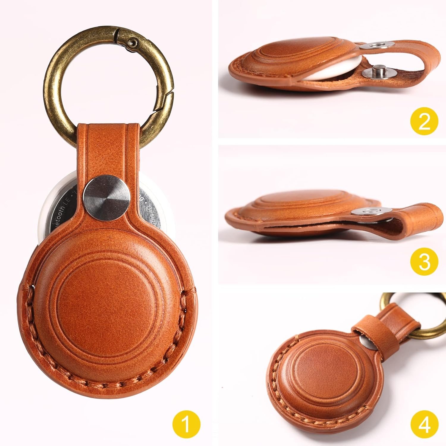 Leather AirTag Holder with Keychain - Image 2